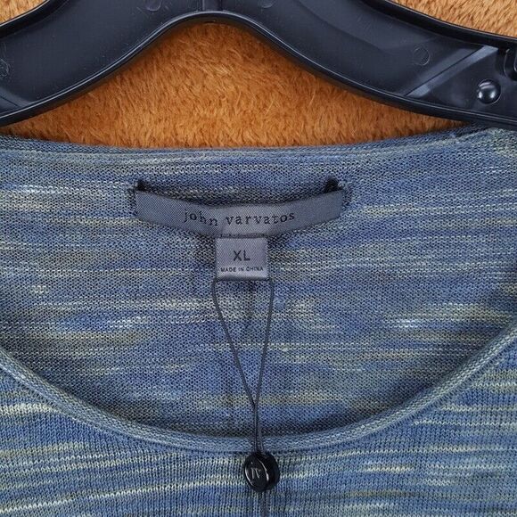 JOHN VARVATOS Shirt Mens XL Blue Pullover Crew Space Dye Linen Cotton OMAR $228 - Picture 7 of 12
